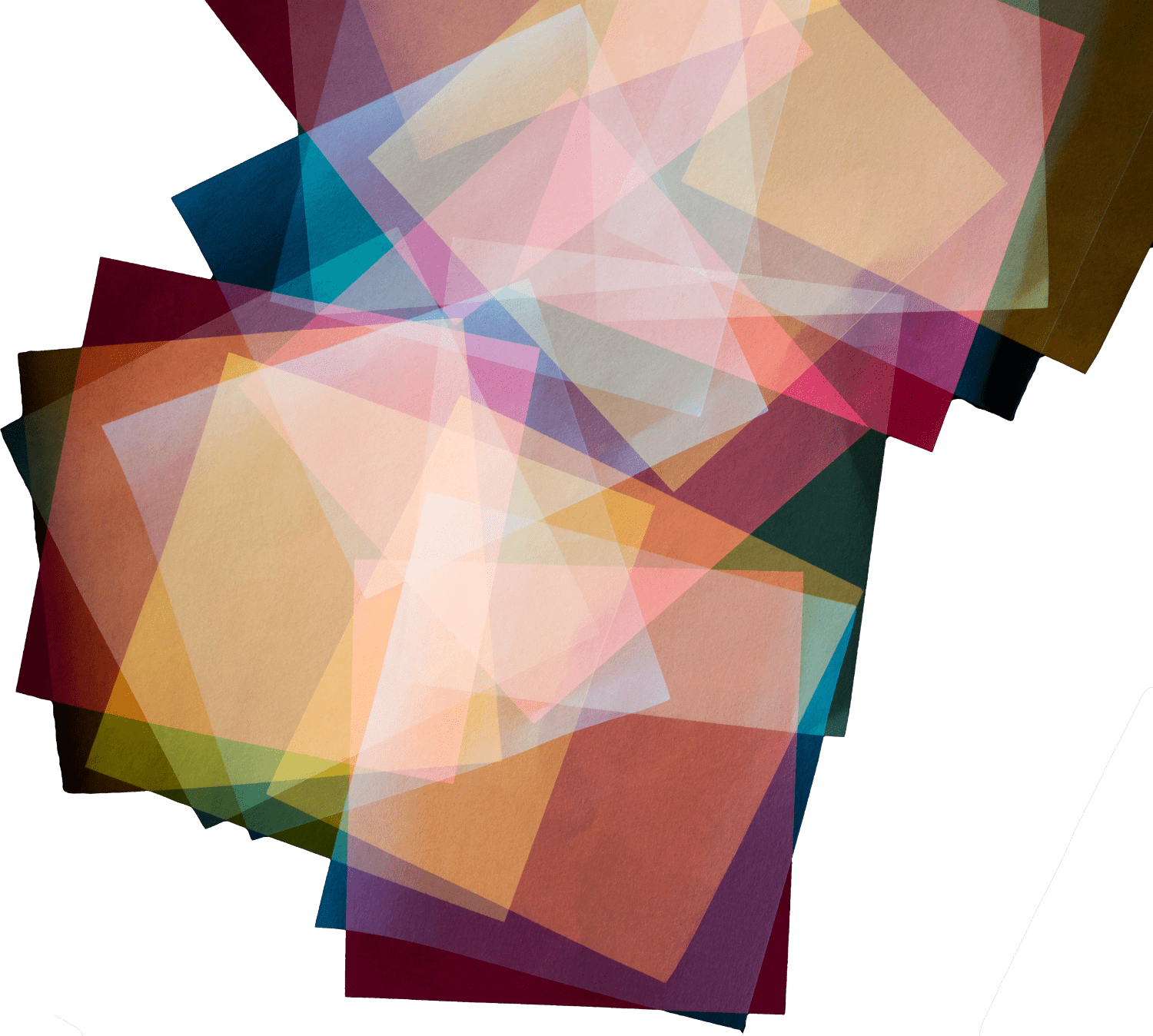 Semi-transparent, overlapping colored paper squares